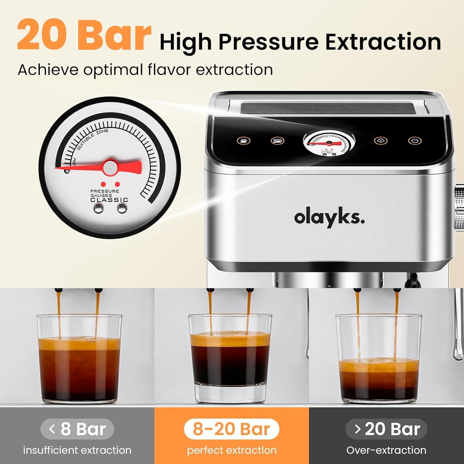 image:imageEspresso Machine 20 Bar Brush Stainless Steel Espresso Maker with Milk Frother Steam Wand 1400W Espresso Coffee Machine with 18L Removable Water Tank for Latte CappuccinoMachiato
