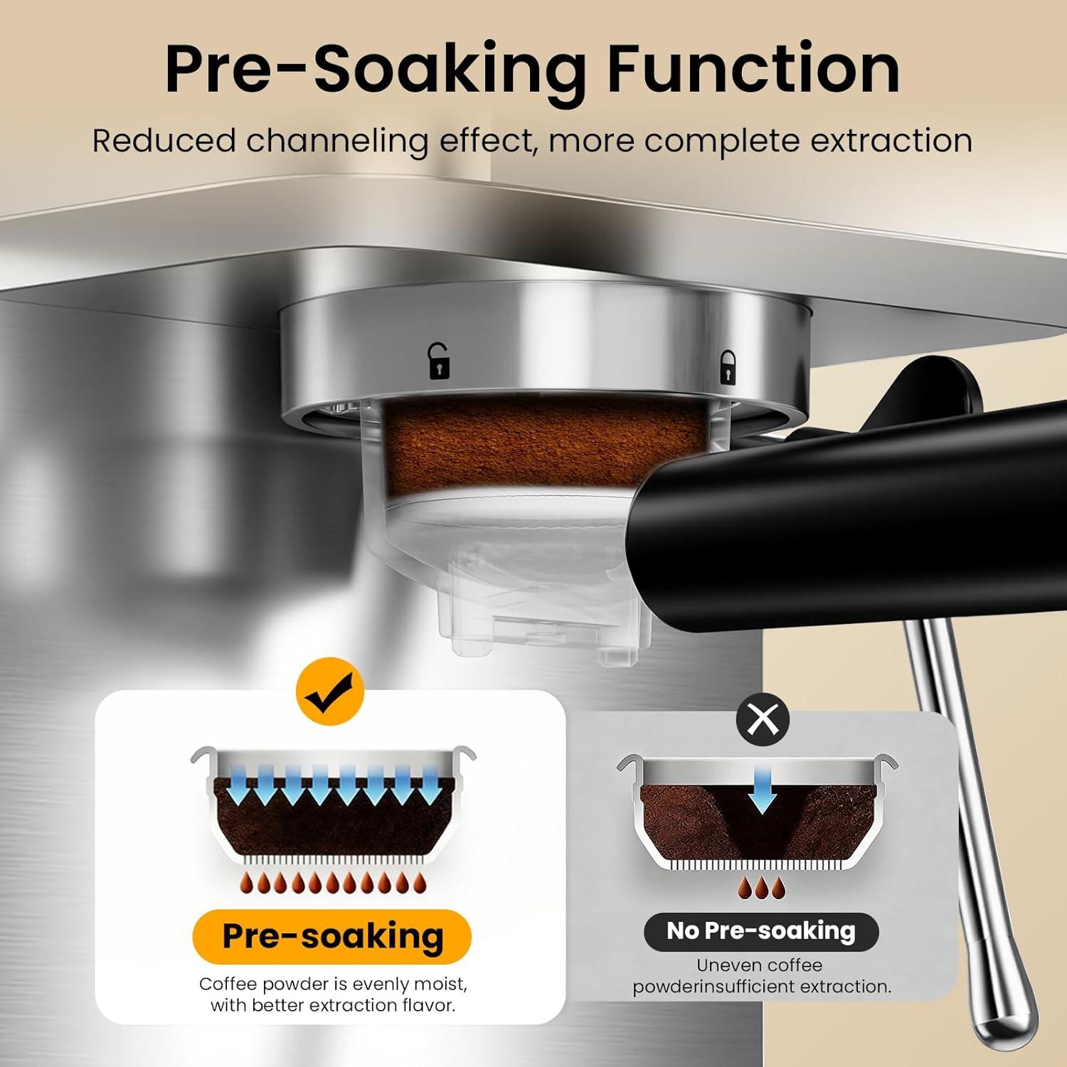 image:imageEspresso Machine 20 Bar Brush Stainless Steel Espresso Maker with Milk Frother Steam Wand 1400W Espresso Coffee Machine with 18L Removable Water Tank for Latte CappuccinoMachiato