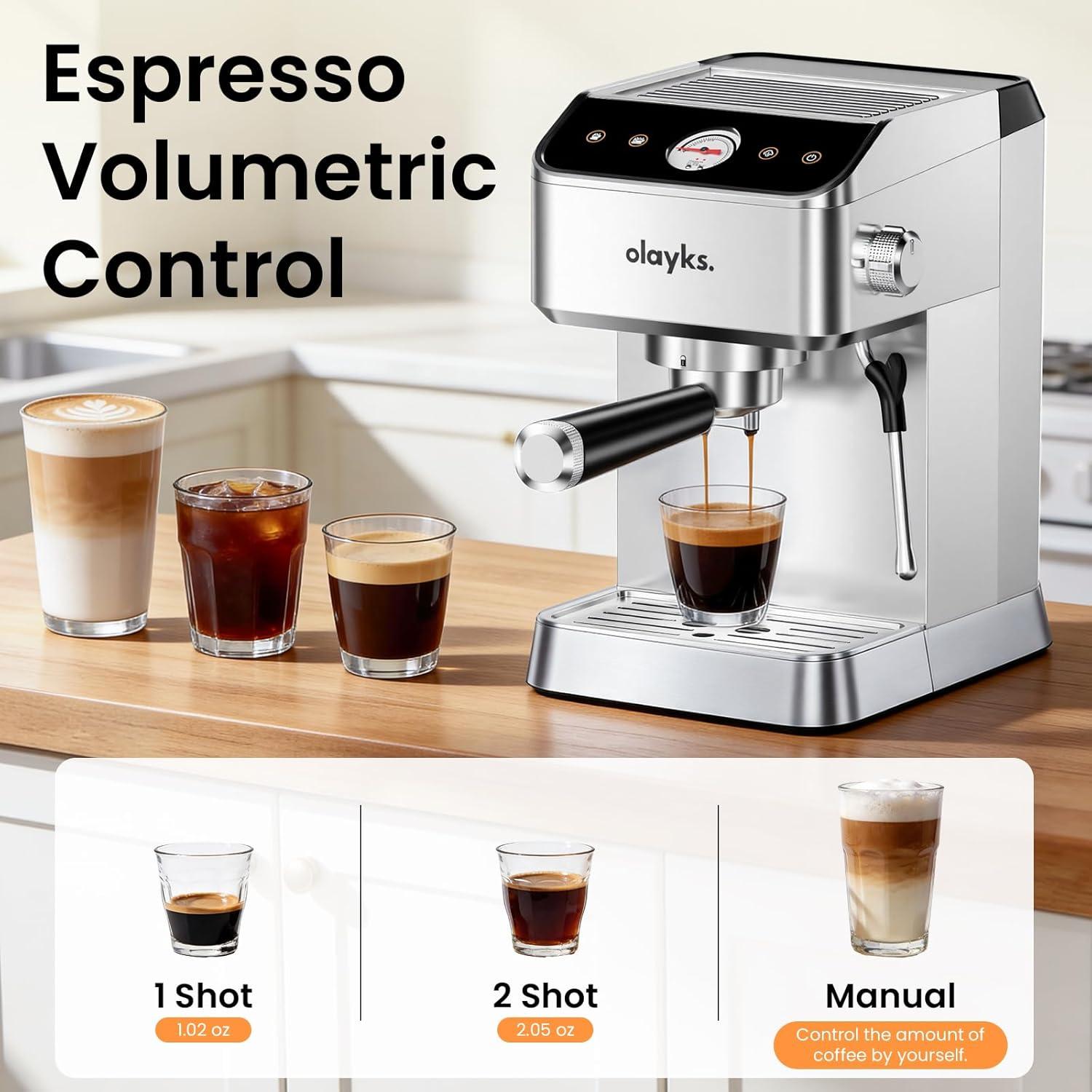 image:imageEspresso Machine 20 Bar Brush Stainless Steel Espresso Maker with Milk Frother Steam Wand 1400W Espresso Coffee Machine with 18L Removable Water Tank for Latte CappuccinoMachiato