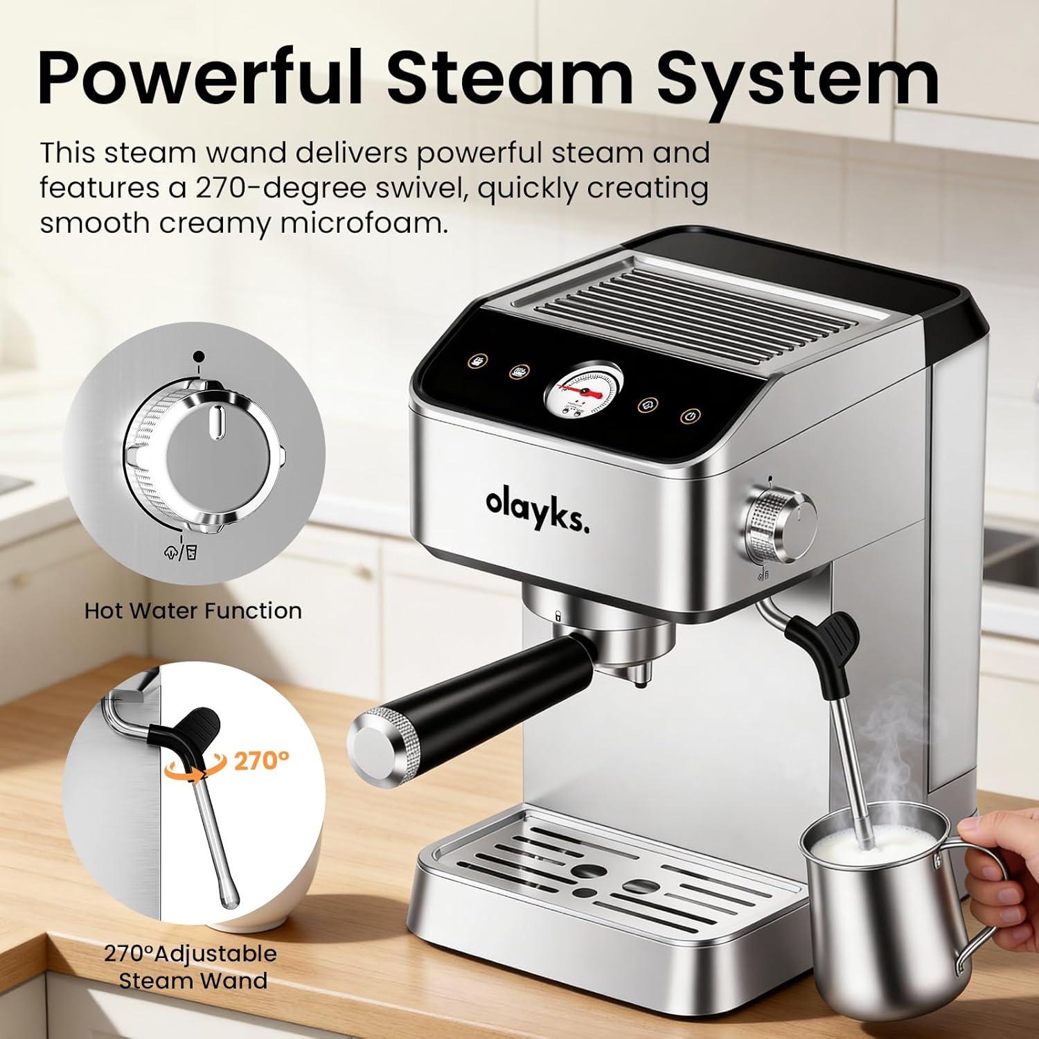 image:imageEspresso Machine 20 Bar Brush Stainless Steel Espresso Maker with Milk Frother Steam Wand 1400W Espresso Coffee Machine with 18L Removable Water Tank for Latte CappuccinoMachiato