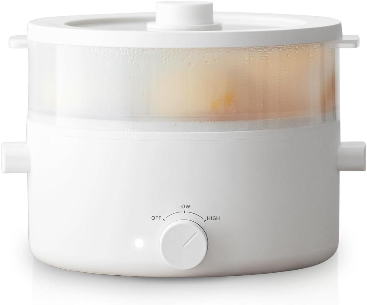 image:imageHot Pot Electric2L Ceramic Glaze NonStick Pan Portable Hot Pot with Dual Power Adjustment Electric Cooker for Egg Ramen OatmealSoup Quick Heating and Overheat ProtectionWhite