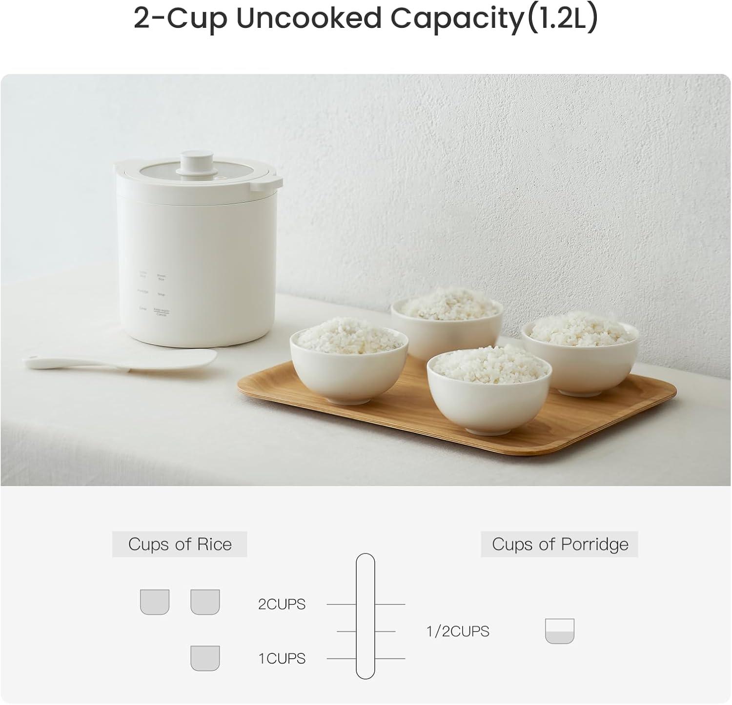 image:imageOlayks Mini Rice Cooker 2 Cup Uncooked Small Electric Cooker with 4 Cooking Functions 24 Hour Preset and Heat Preservation Anti Scald Carry Handle