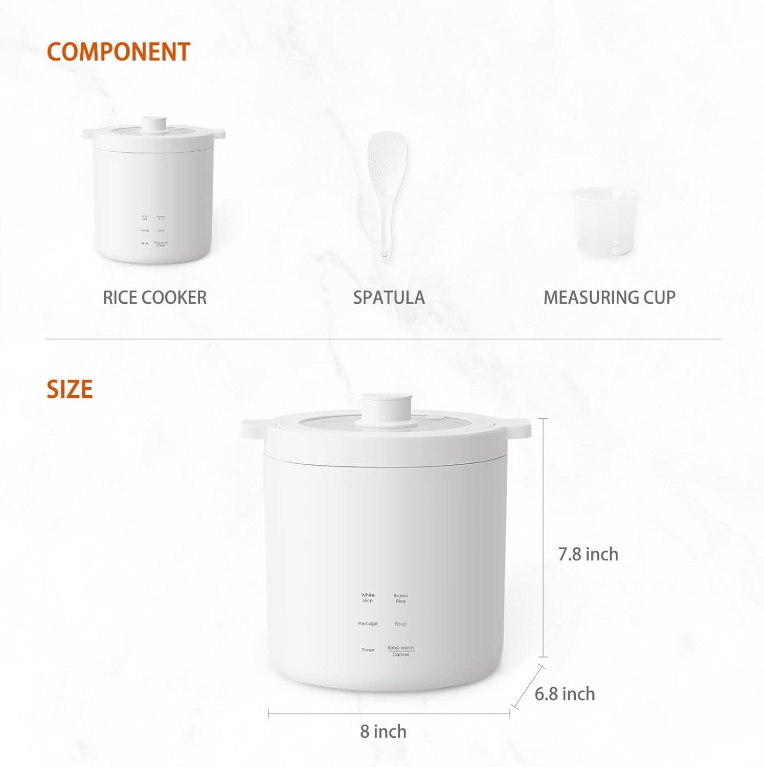 image:imageOlayks Mini Rice Cooker 2 Cup Uncooked Small Electric Cooker with 4 Cooking Functions 24 Hour Preset and Heat Preservation Anti Scald Carry Handle