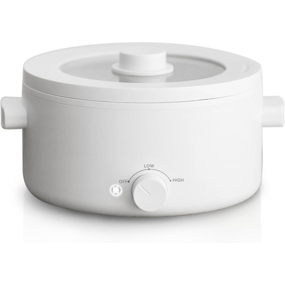 image:imageHot Pot Electric2L Ceramic Glaze NonStick Pan Portable Hot Pot with Dual Power Adjustment Electric Cooker for Egg Ramen OatmealSoup Quick Heating and Overheat ProtectionWhite