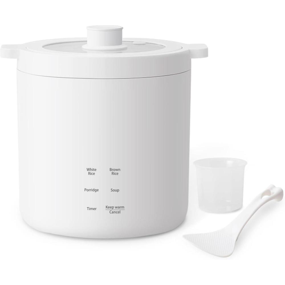 image:imageOlayks Mini Rice Cooker 2 Cup Uncooked Small Electric Cooker with 4 Cooking Functions 24 Hour Preset and Heat Preservation Anti Scald Carry Handle