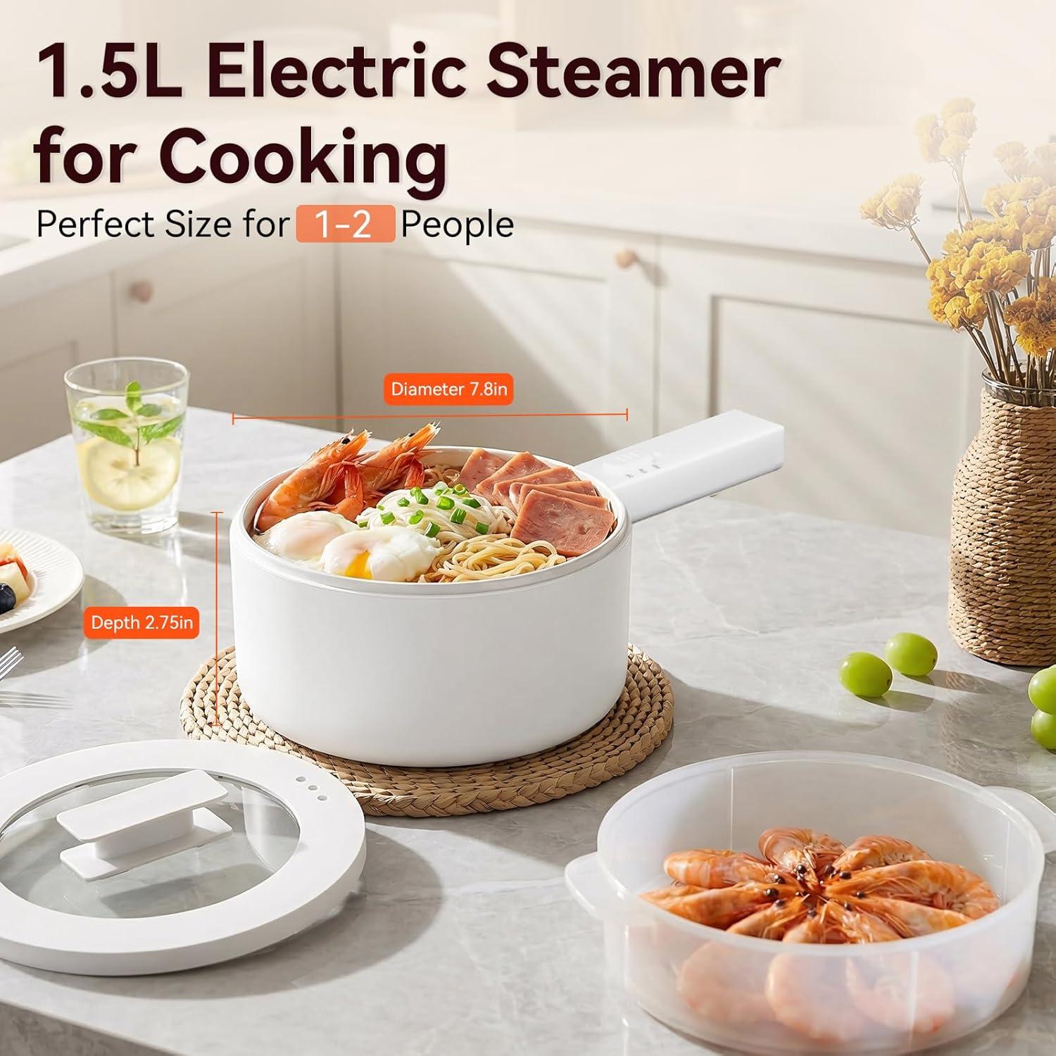image:imageolakys Electric Hot Pot15L Mini Hot Pot Ceramic Glaze Nonstick Portable Pot Electric Pot for for Steak Egg Fried Rice Oatmeal SoupRamen with Dual Power Control Electric Pot for DormWhite
