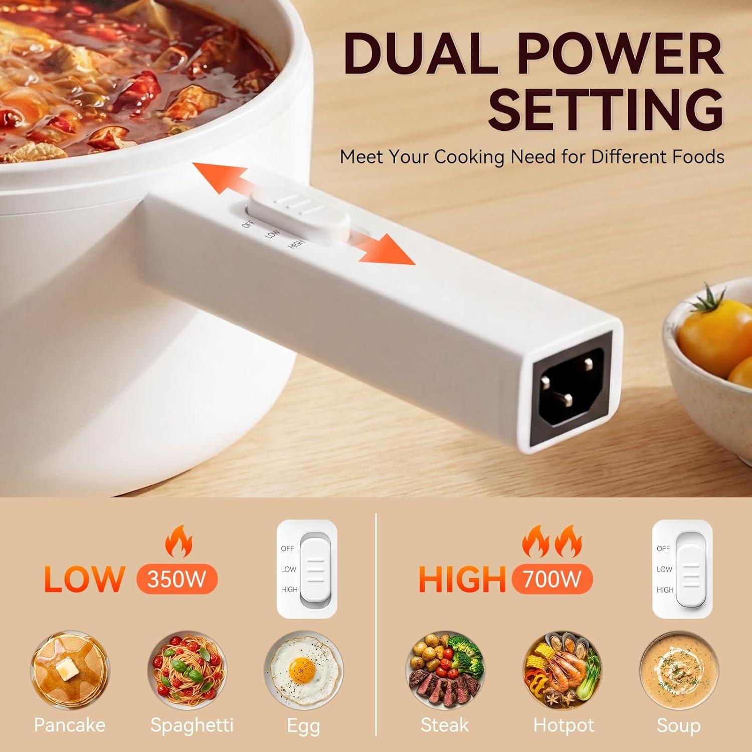 image:imageolakys Electric Hot Pot15L Mini Hot Pot Ceramic Glaze Nonstick Portable Pot Electric Pot for for Steak Egg Fried Rice Oatmeal SoupRamen with Dual Power Control Electric Pot for DormWhite