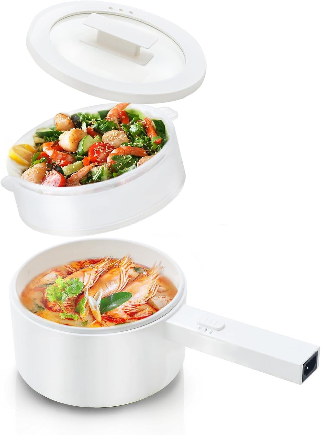 image:imageolakys Electric Hot Pot15L Mini Hot Pot Ceramic Glaze Nonstick Portable Pot Electric Pot for for Steak Egg Fried Rice Oatmeal SoupRamen with Dual Power Control Electric Pot for DormWhite