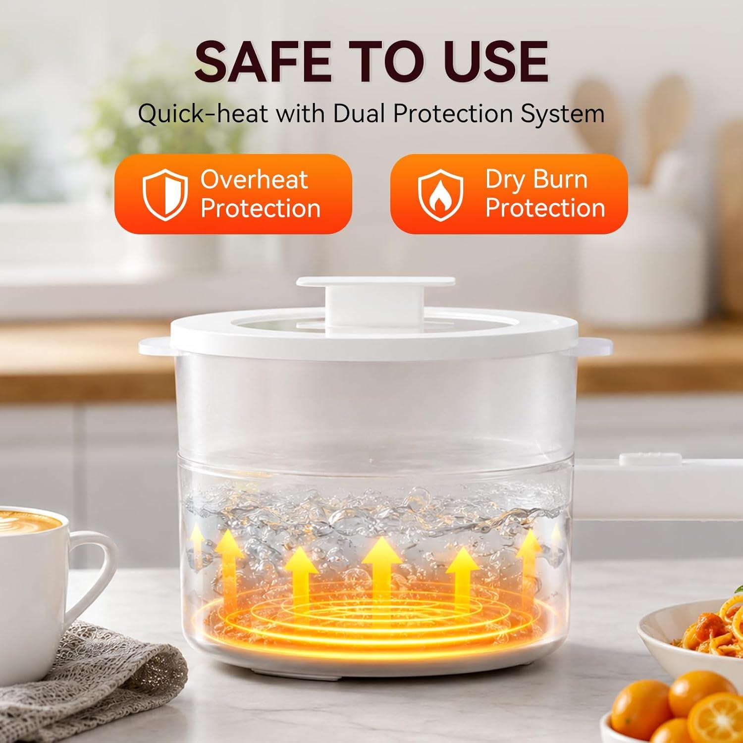 image:imageolakys Electric Hot Pot15L Mini Hot Pot Ceramic Glaze Nonstick Portable Pot Electric Pot for for Steak Egg Fried Rice Oatmeal SoupRamen with Dual Power Control Electric Pot for DormWhite