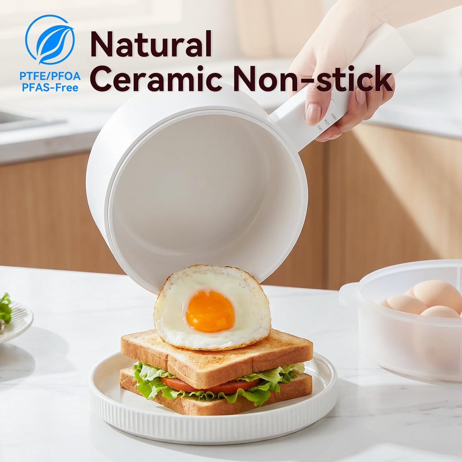 image:imageolakys Electric Hot Pot15L Mini Hot Pot Ceramic Glaze Nonstick Portable Pot Electric Pot for for Steak Egg Fried Rice Oatmeal SoupRamen with Dual Power Control Electric Pot for DormWhite