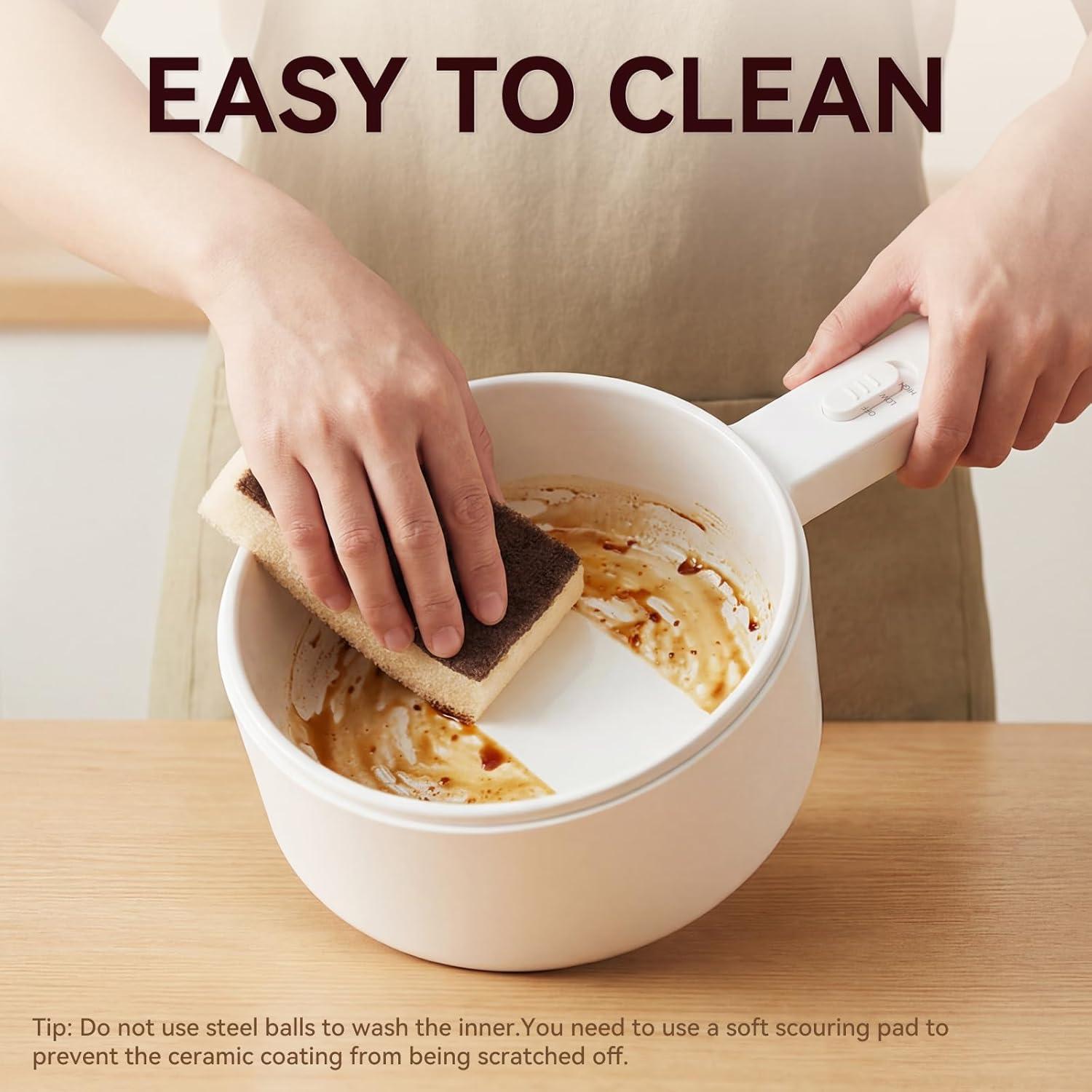 image:imageolakys Electric Hot Pot15L Mini Hot Pot Ceramic Glaze Nonstick Portable Pot Electric Pot for for Steak Egg Fried Rice Oatmeal SoupRamen with Dual Power Control Electric Pot for DormWhite