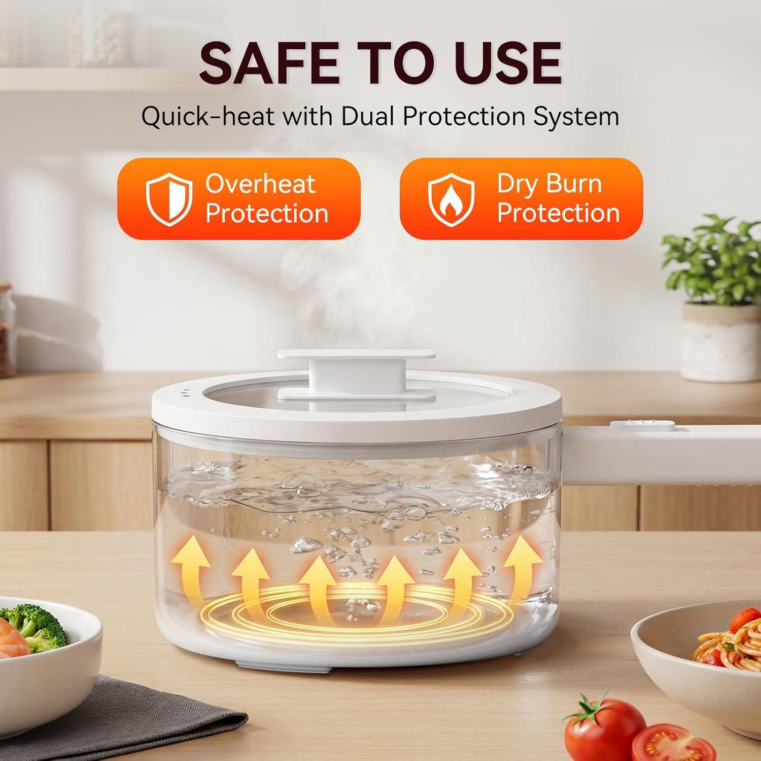image:imageolakys Electric Hot Pot15L Mini Hot Pot Ceramic Glaze Nonstick Portable Pot Electric Pot for for Steak Egg Fried Rice Oatmeal SoupRamen with Dual Power Control Electric Pot for DormWhite