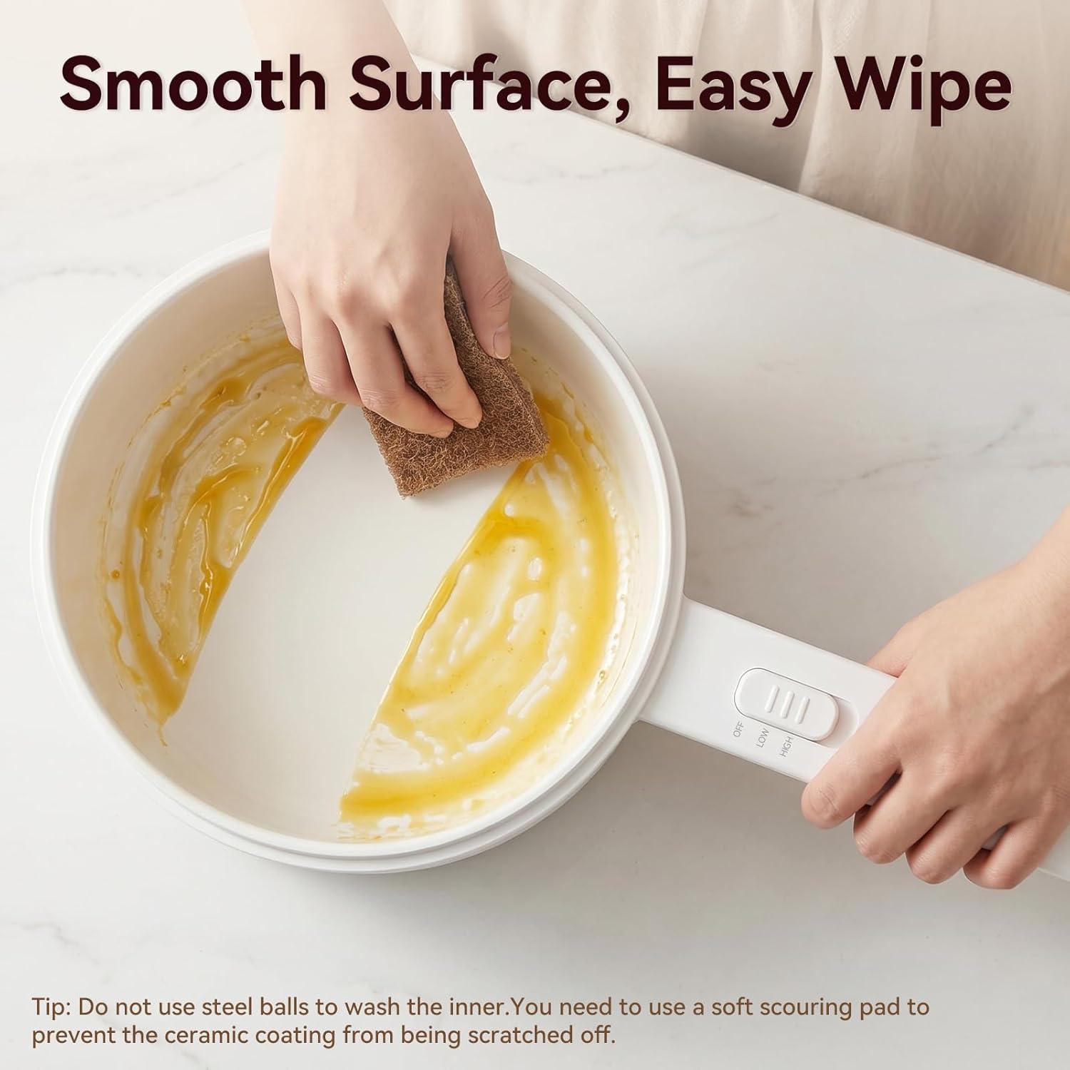 image:imageolakys Electric Hot Pot15L Mini Hot Pot Ceramic Glaze Nonstick Portable Pot Electric Pot for for Steak Egg Fried Rice Oatmeal SoupRamen with Dual Power Control Electric Pot for DormWhite