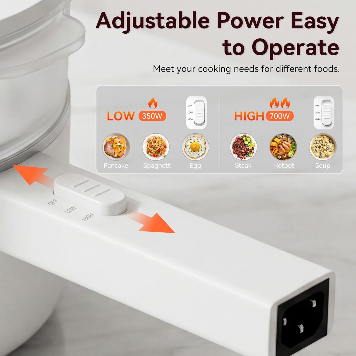 image:imageolakys Electric Hot Pot15L Mini Hot Pot Ceramic Glaze Nonstick Portable Pot Electric Pot for for Steak Egg Fried Rice Oatmeal SoupRamen with Dual Power Control Electric Pot for DormWhite