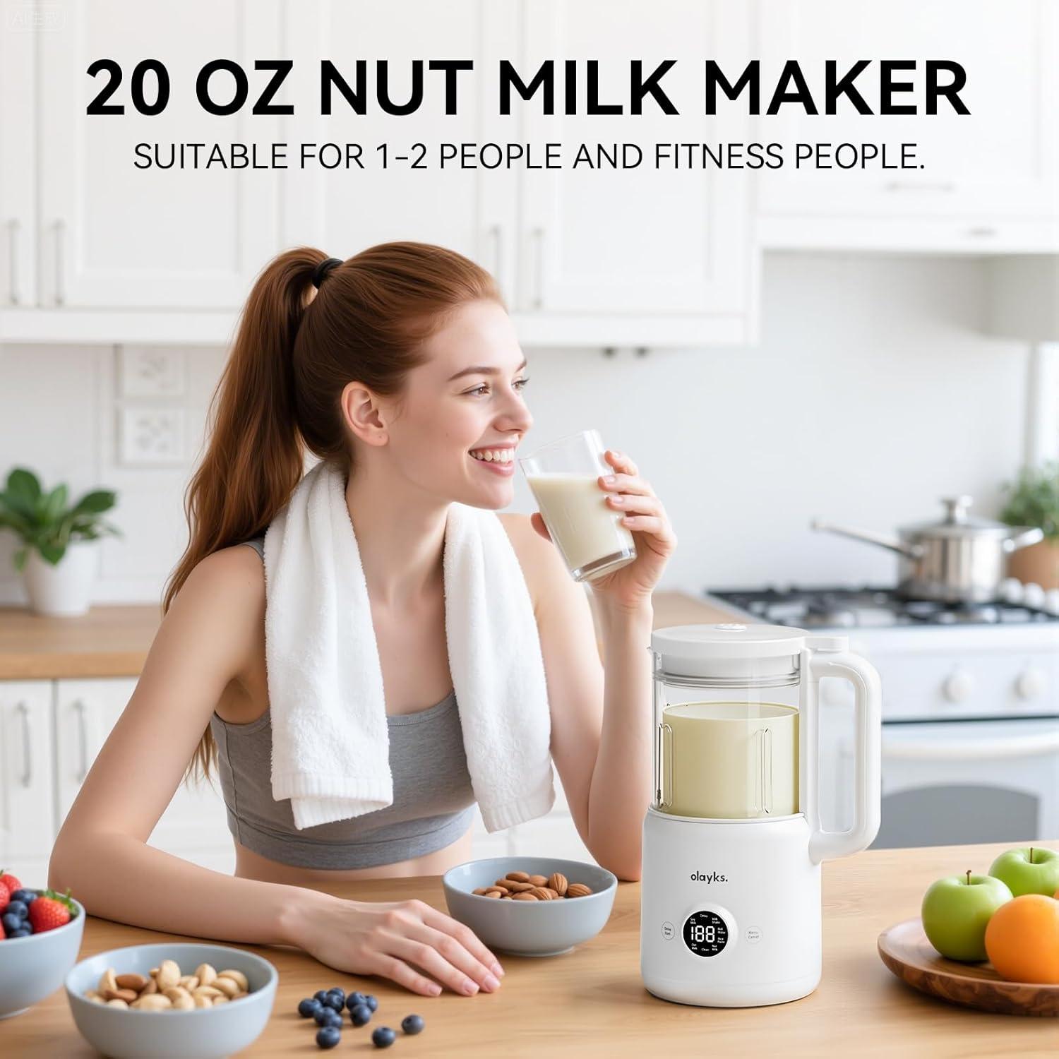 image:imageolayks 6 in 1 Automatic Nut Milk Maker Blender 20oz Homemade Soy Milk Maker for PlantBased Milk Coconut Oat Almond NonDairy Beverages with Timer Keep Warm Boil Water SelfCleaning