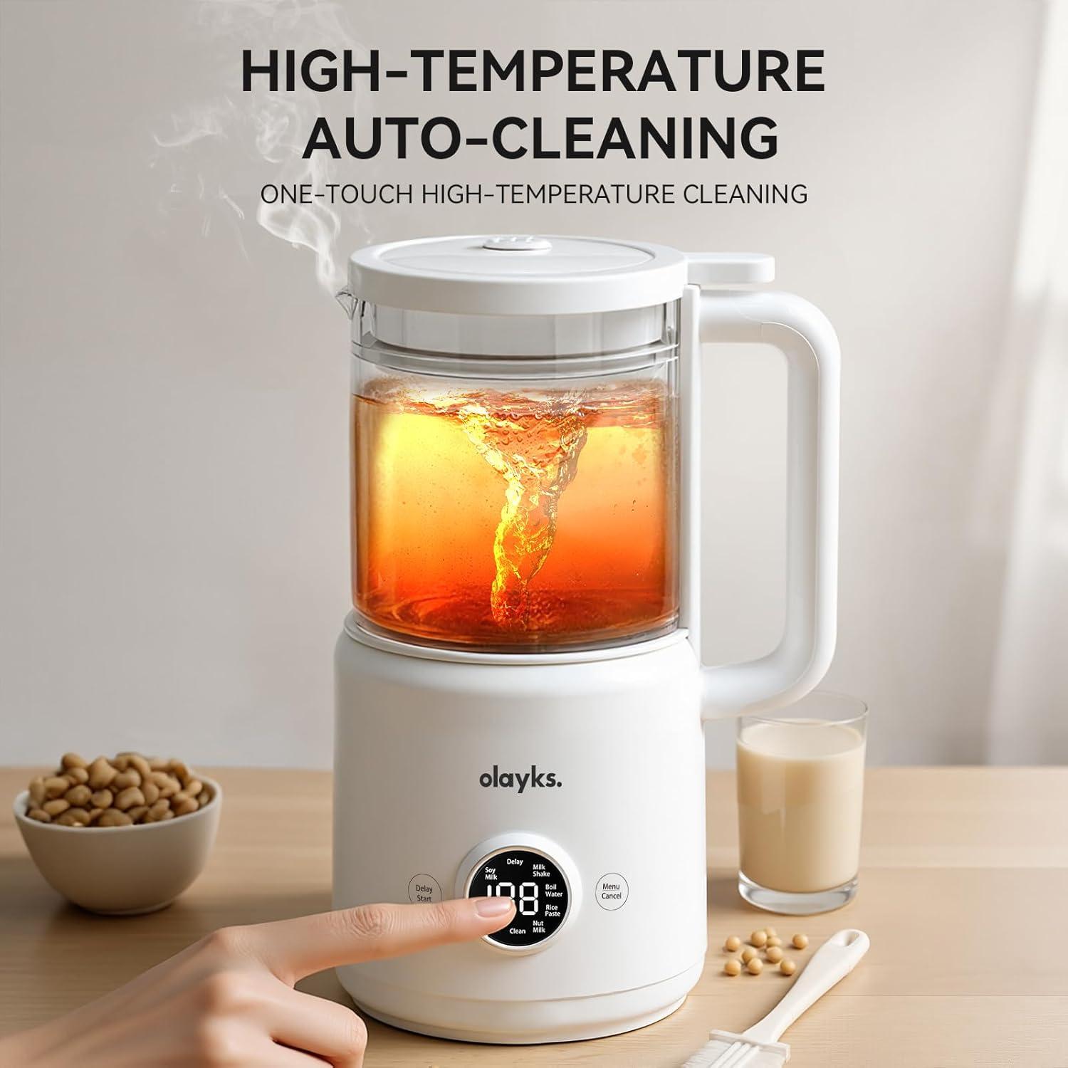 image:imageolayks 6 in 1 Automatic Nut Milk Maker Blender 20oz Homemade Soy Milk Maker for PlantBased Milk Coconut Oat Almond NonDairy Beverages with Timer Keep Warm Boil Water SelfCleaning