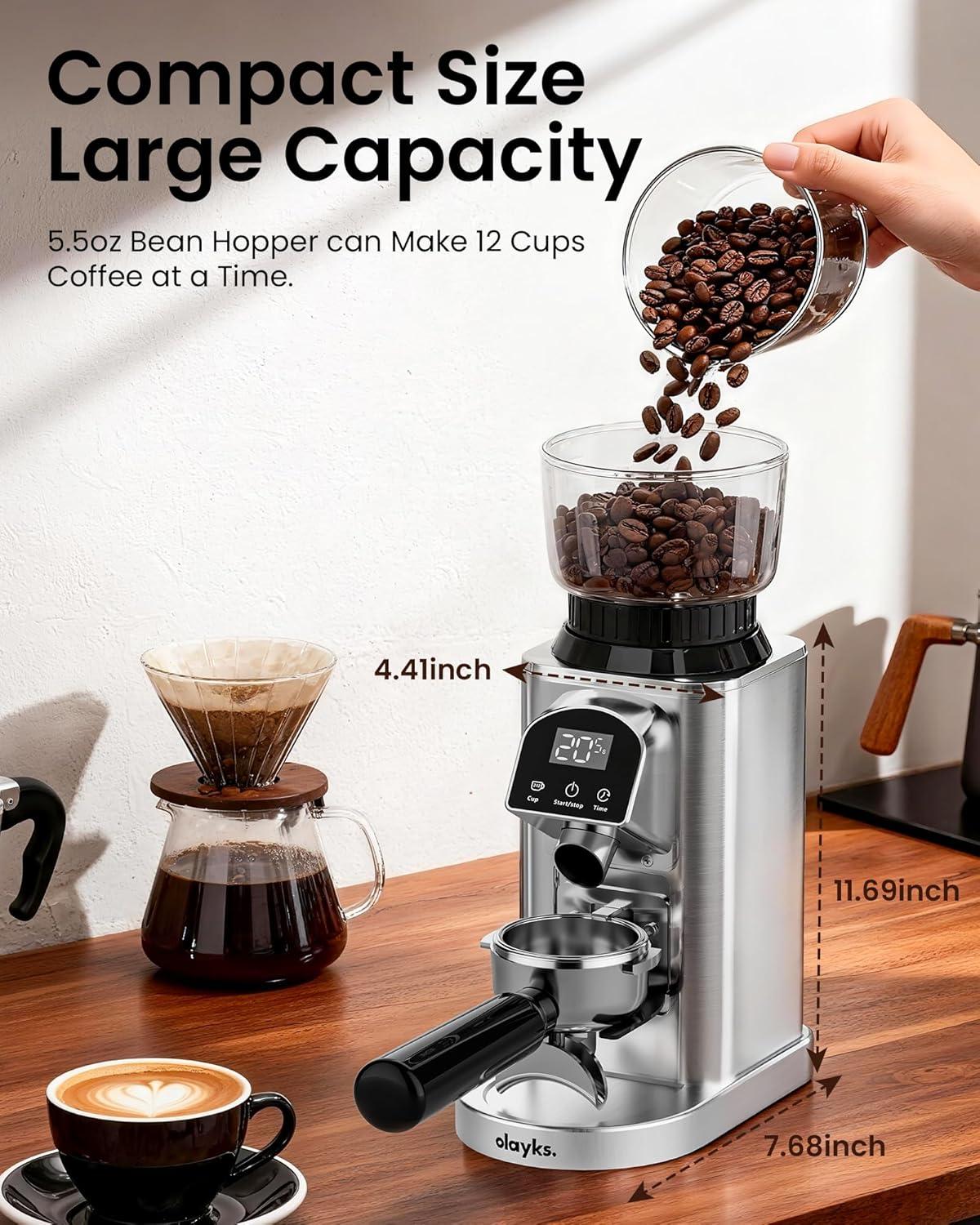 image:imageolayks Conical Burr Coffee Grinder Electric Coffee Bean Grinder with 48 Precise Settings AntiStatic Coffee Grinders for Home Use Adjustable Conical Burr Mill for EsperssoDripFrench Press