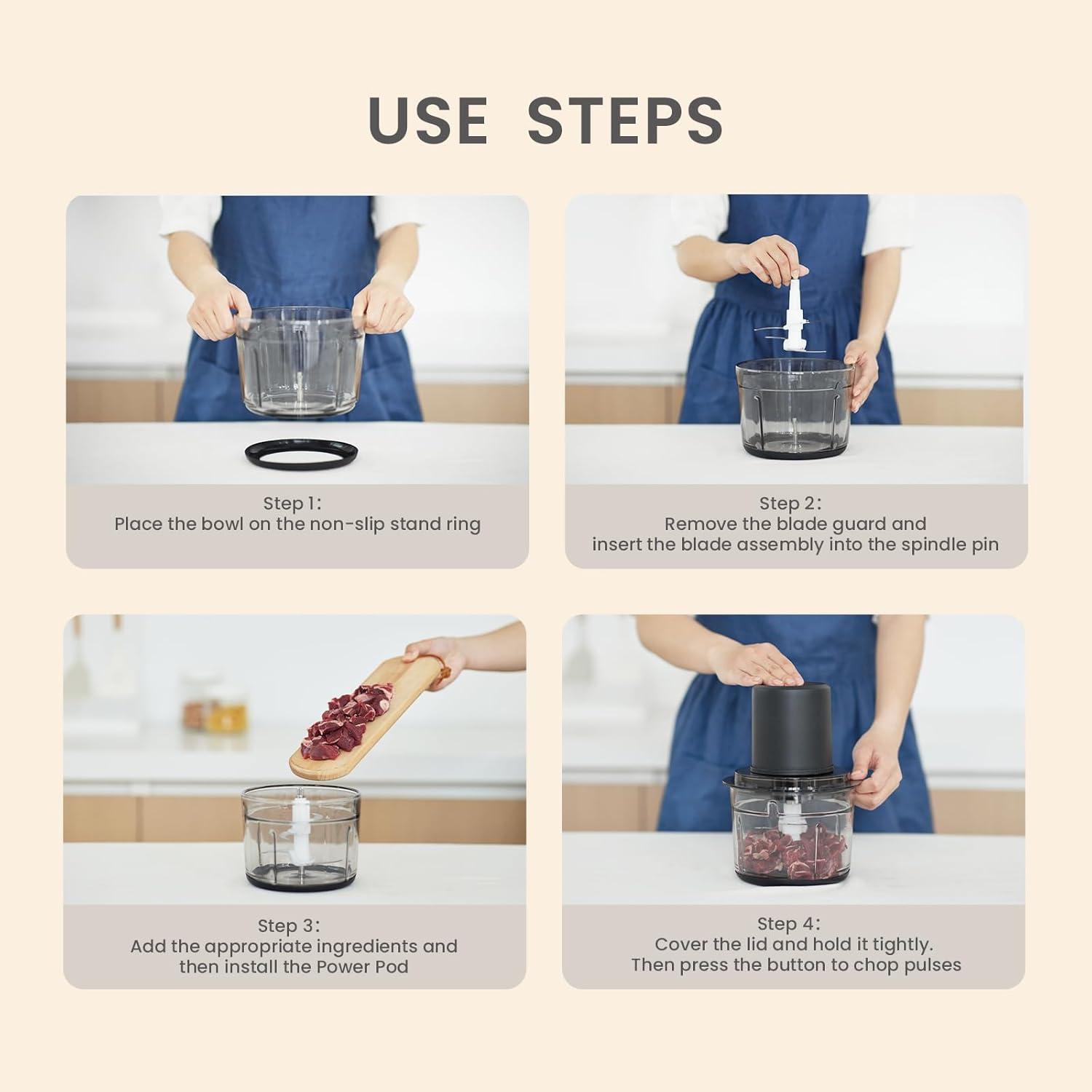 image:imageolayks Food Processor Electric Meat Grinder with 4 Stainless Steel Blades 12L Food Chopper Small Grinder Meat Processor with 2 Speeds for Vegetable Fruits Baby Food Meat Garlic 5 Cups12L