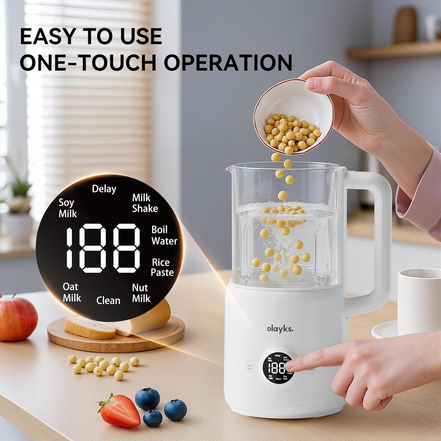 image:imageolayks Nut Milk Maker Machine 8 in 1 Automatic Soy Milk Maker with 12 Blades SelfCleaning 18 Hours Delay Start for Homemade Oat Almond Milk Plant Based Milk Boil Water 20Oz