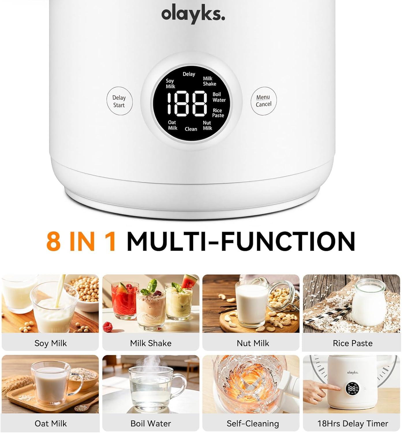 image:imageolayks Nut Milk Maker Machine 8 in 1 Automatic Soy Milk Maker with 12 Blades SelfCleaning 18 Hours Delay Start for Homemade Oat Almond Milk Plant Based Milk Boil Water 20Oz