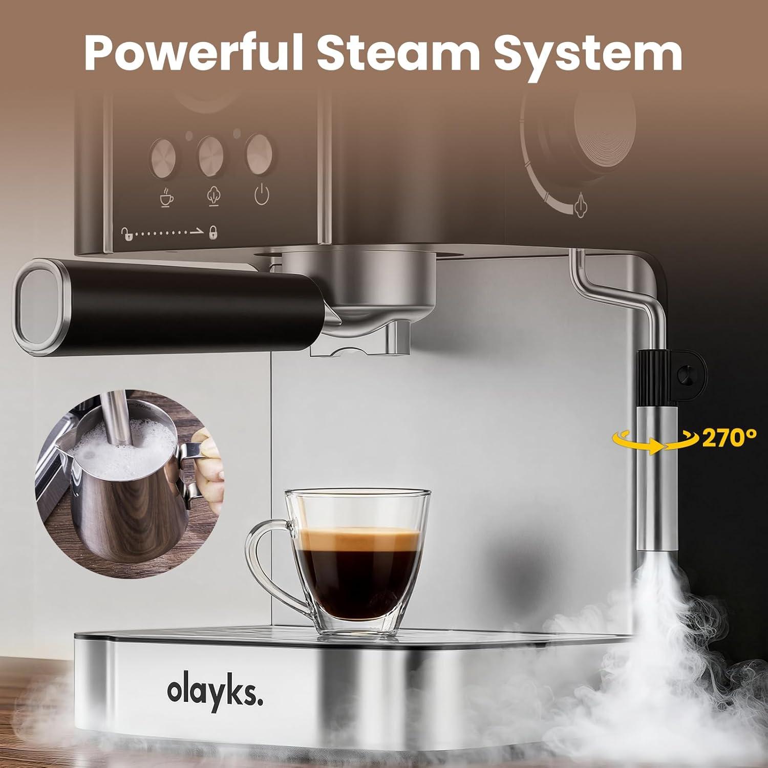 image:imageolayks Professional 20Bar Espresso Coffee Maker SemiAutomatic with Steam Wand Milk Frother AllinOne Machine with 18L Removable Tank for Latte Cappuccino Easy Clean