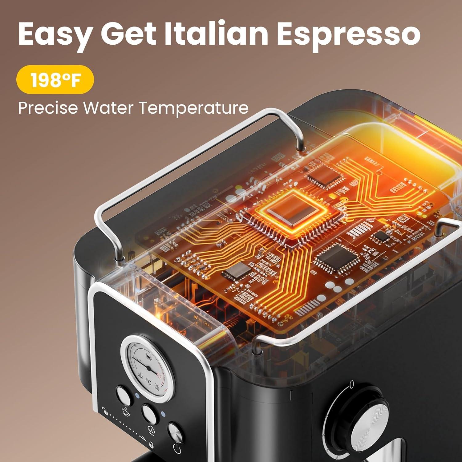 image:imageolayks Professional 20Bar Espresso Coffee Maker SemiAutomatic with Steam Wand Milk Frother AllinOne Machine with 18L Removable Tank for Latte Cappuccino Easy Clean