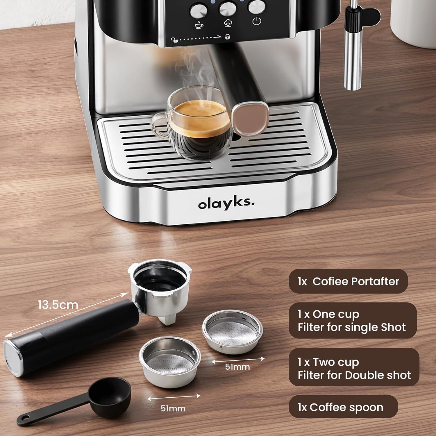 image:imageolayks Professional 20Bar Espresso Coffee Maker SemiAutomatic with Steam Wand Milk Frother AllinOne Machine with 18L Removable Tank for Latte Cappuccino Easy Clean