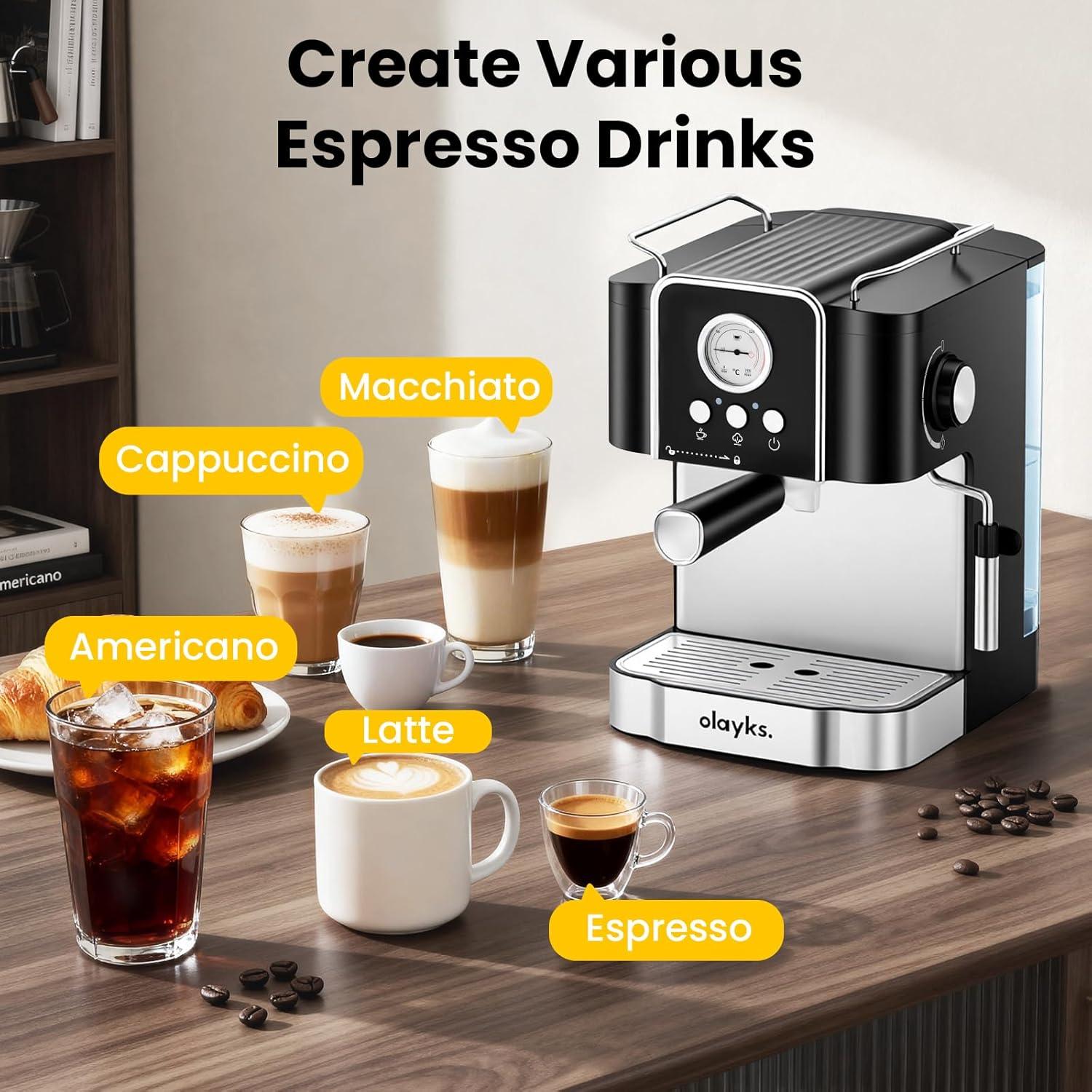 image:imageolayks Professional 20Bar Espresso Coffee Maker SemiAutomatic with Steam Wand Milk Frother AllinOne Machine with 18L Removable Tank for Latte Cappuccino Easy Clean