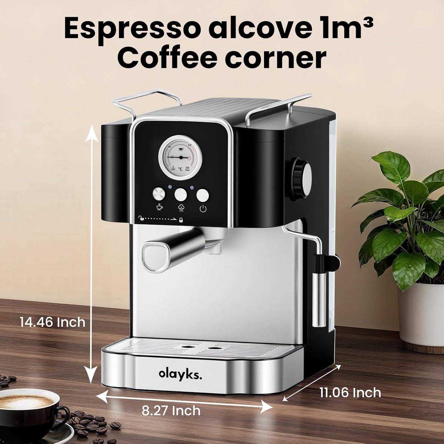 image:imageolayks Professional 20Bar Espresso Coffee Maker SemiAutomatic with Steam Wand Milk Frother AllinOne Machine with 18L Removable Tank for Latte Cappuccino Easy Clean