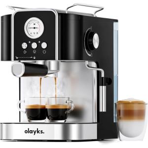 image:imageolayks Professional 20Bar Espresso Coffee Maker SemiAutomatic with Steam Wand Milk Frother AllinOne Machine with 18L Removable Tank for Latte Cappuccino Easy Clean