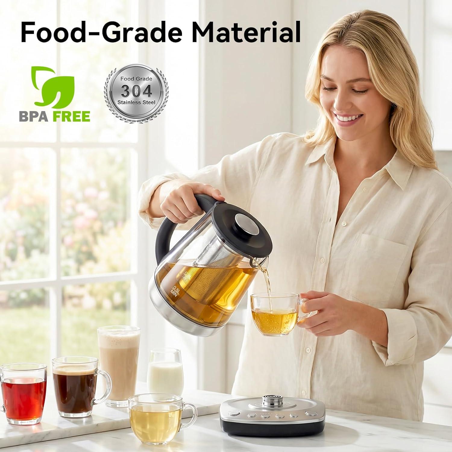 image:imageolayks Electric Kettle with Infuser Hot Water Kettle Electric Tea Kettle with Precise Temperature Control Boil Dry Protection Auto Shut Off 1200W Fast Heating BPAFree for Coffeeamp Tea 15 Liter