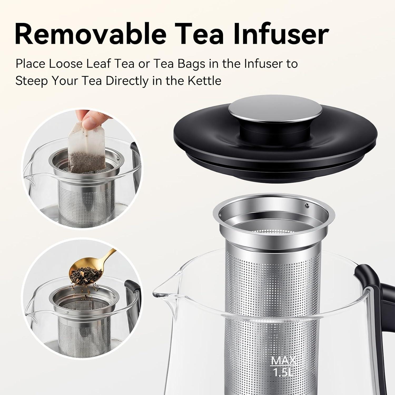 image:imageolayks Electric Kettle with Infuser Hot Water Kettle Electric Tea Kettle with Precise Temperature Control Boil Dry Protection Auto Shut Off 1200W Fast Heating BPAFree for Coffeeamp Tea 15 Liter