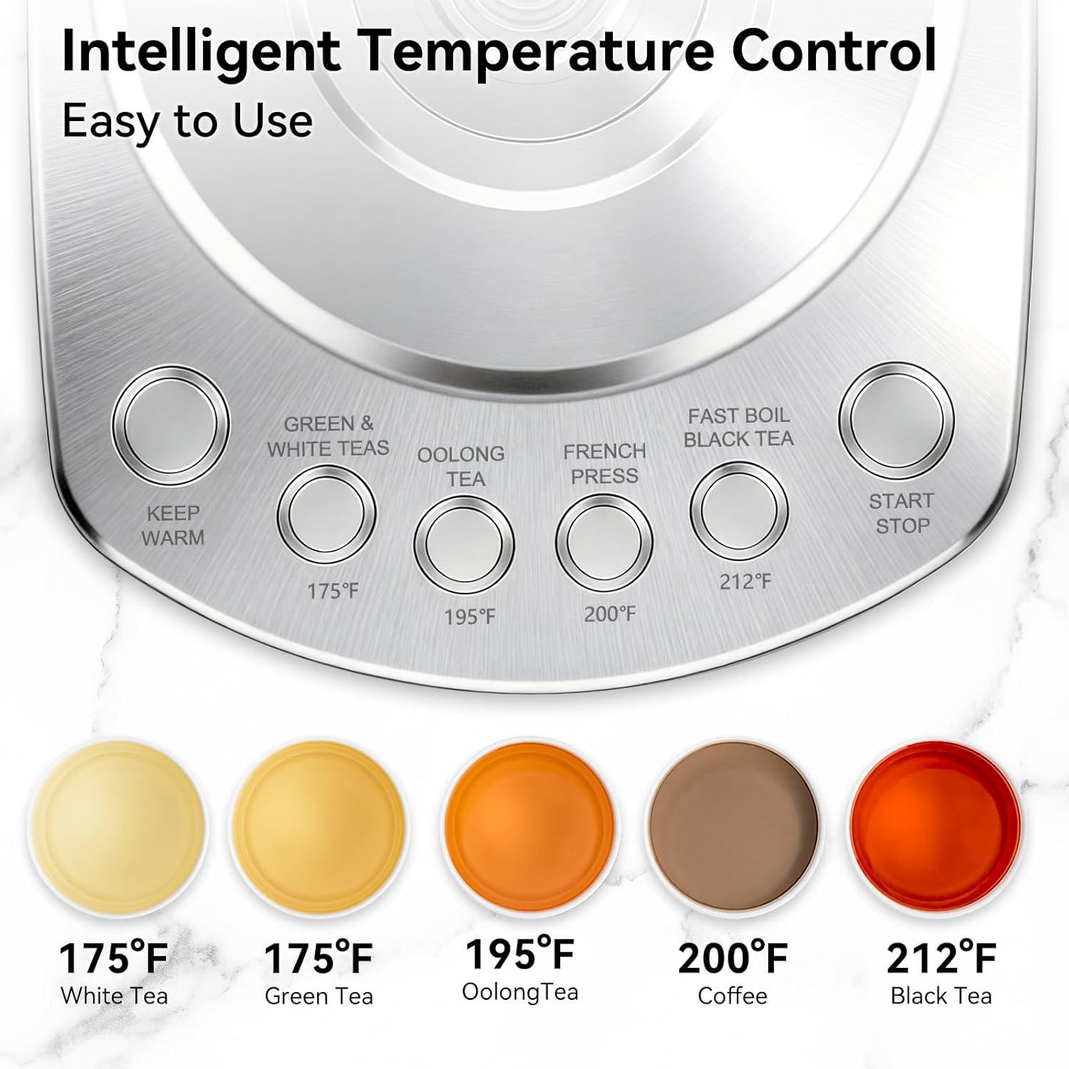 image:imageolayks Electric Kettle with Infuser Hot Water Kettle Electric Tea Kettle with Precise Temperature Control Boil Dry Protection Auto Shut Off 1200W Fast Heating BPAFree for Coffeeamp Tea 15 Liter