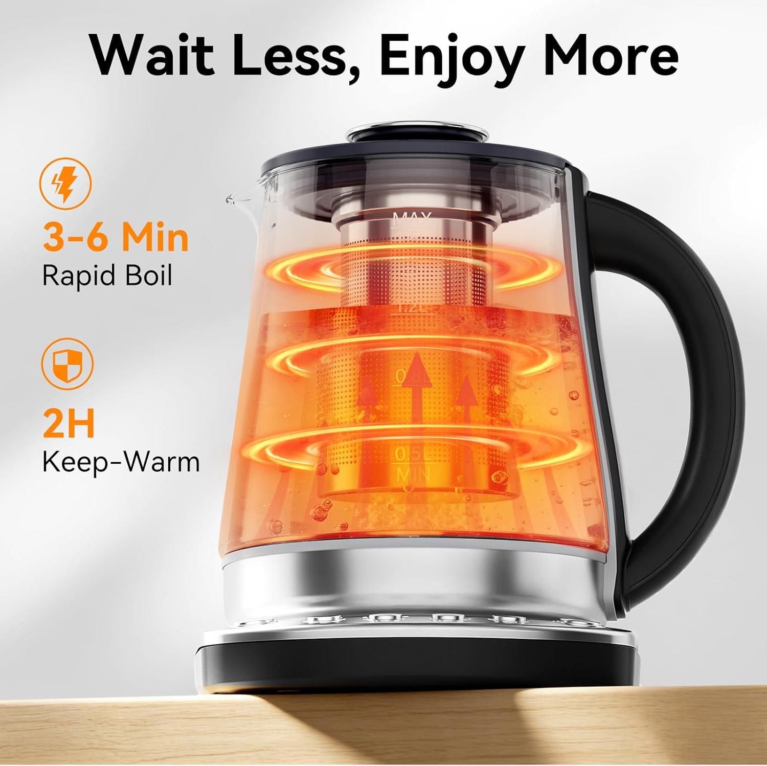 image:imageolayks Electric Kettle with Infuser Hot Water Kettle Electric Tea Kettle with Precise Temperature Control Boil Dry Protection Auto Shut Off 1200W Fast Heating BPAFree for Coffeeamp Tea 15 Liter