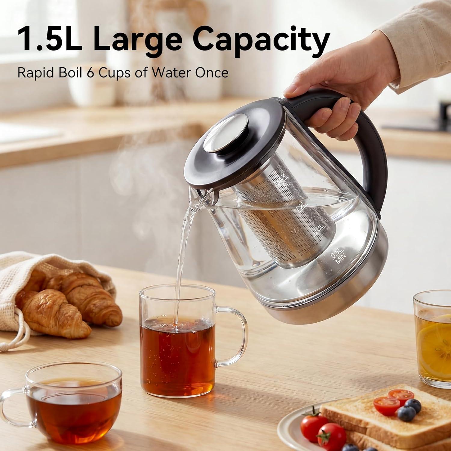 image:imageolayks Electric Kettle with Infuser Hot Water Kettle Electric Tea Kettle with Precise Temperature Control Boil Dry Protection Auto Shut Off 1200W Fast Heating BPAFree for Coffeeamp Tea 15 Liter