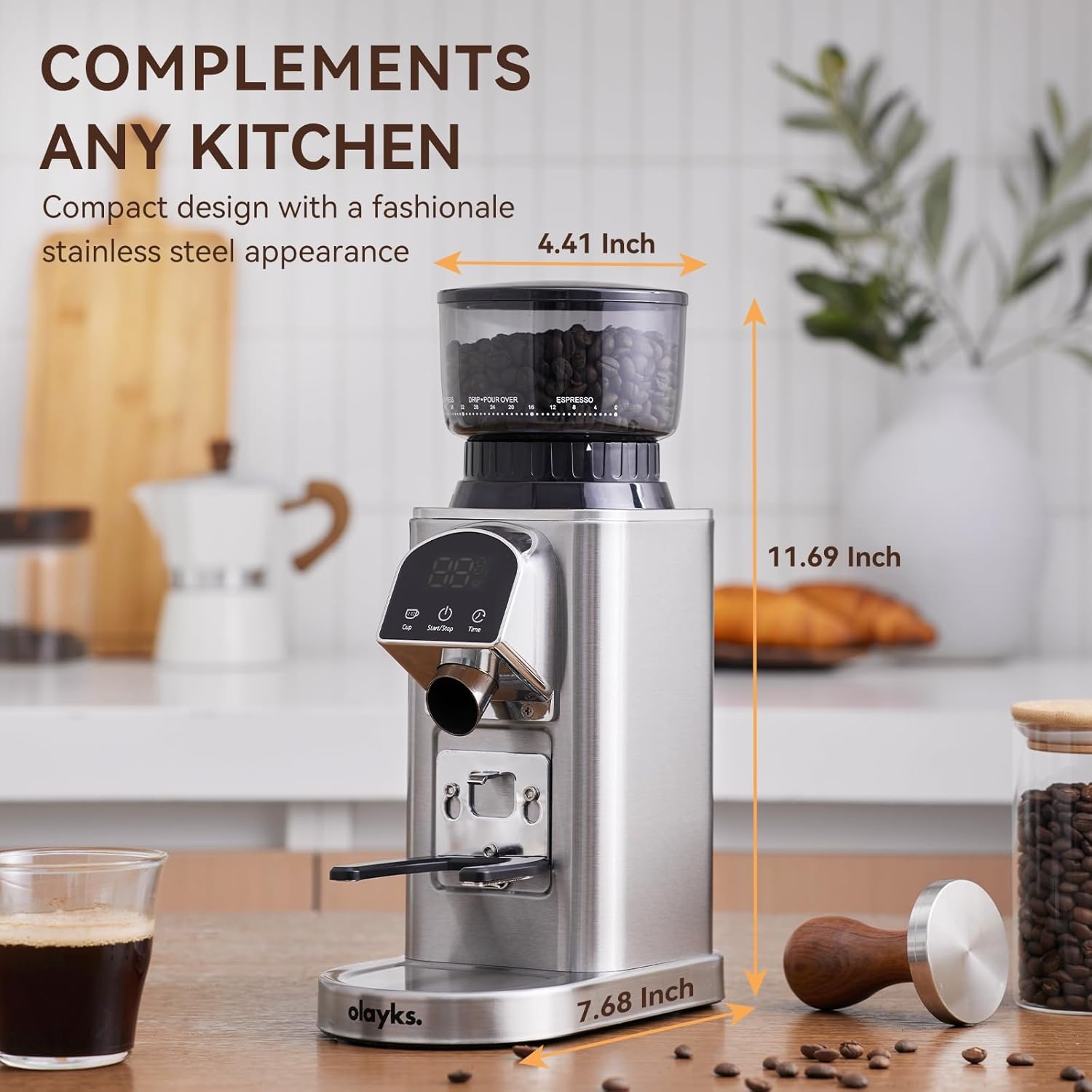 image:imageConical Burr Coffee Grinder Electric with Electronic Timer AntiStatic Coffee Grinders for Home Use Adjustable Conical Burr Mill with 48 Precise Settings for EsperssoDripFrench Press