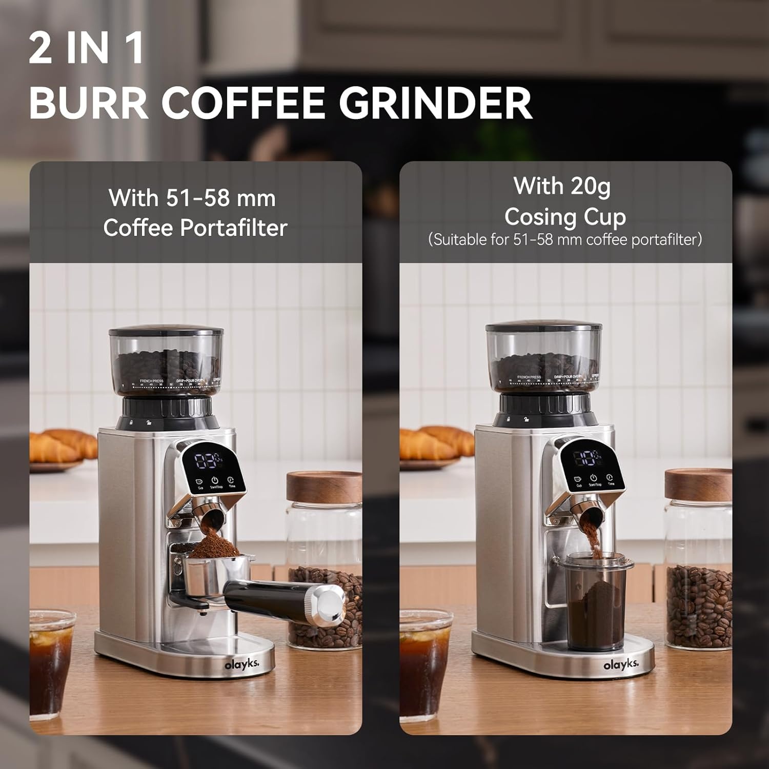 image:imageConical Burr Coffee Grinder Electric with Electronic Timer AntiStatic Coffee Grinders for Home Use Adjustable Conical Burr Mill with 48 Precise Settings for EsperssoDripFrench Press