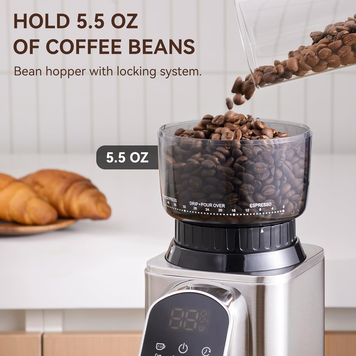 image:imageConical Burr Coffee Grinder Electric with Electronic Timer AntiStatic Coffee Grinders for Home Use Adjustable Conical Burr Mill with 48 Precise Settings for EsperssoDripFrench Press