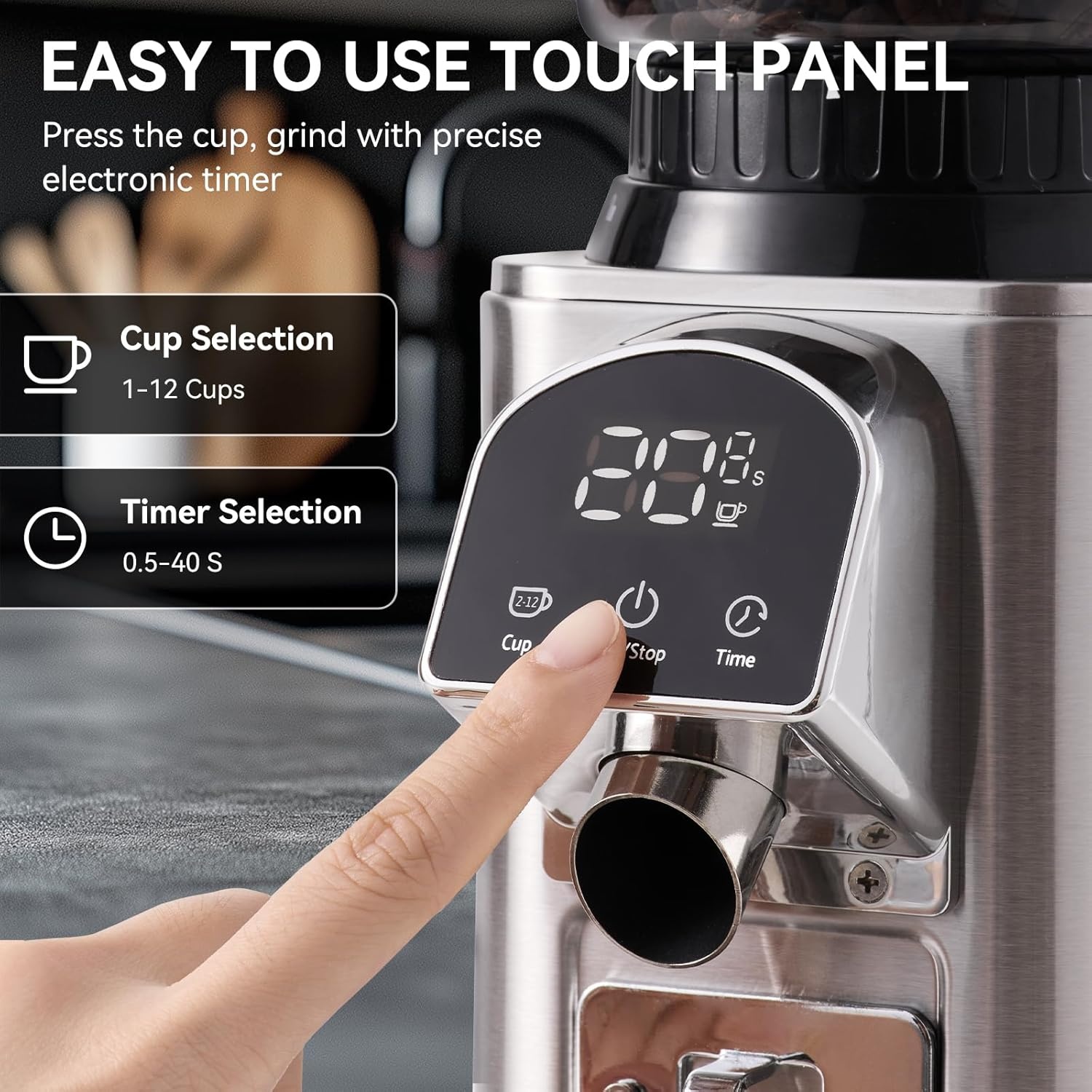 image:imageConical Burr Coffee Grinder Electric with Electronic Timer AntiStatic Coffee Grinders for Home Use Adjustable Conical Burr Mill with 48 Precise Settings for EsperssoDripFrench Press