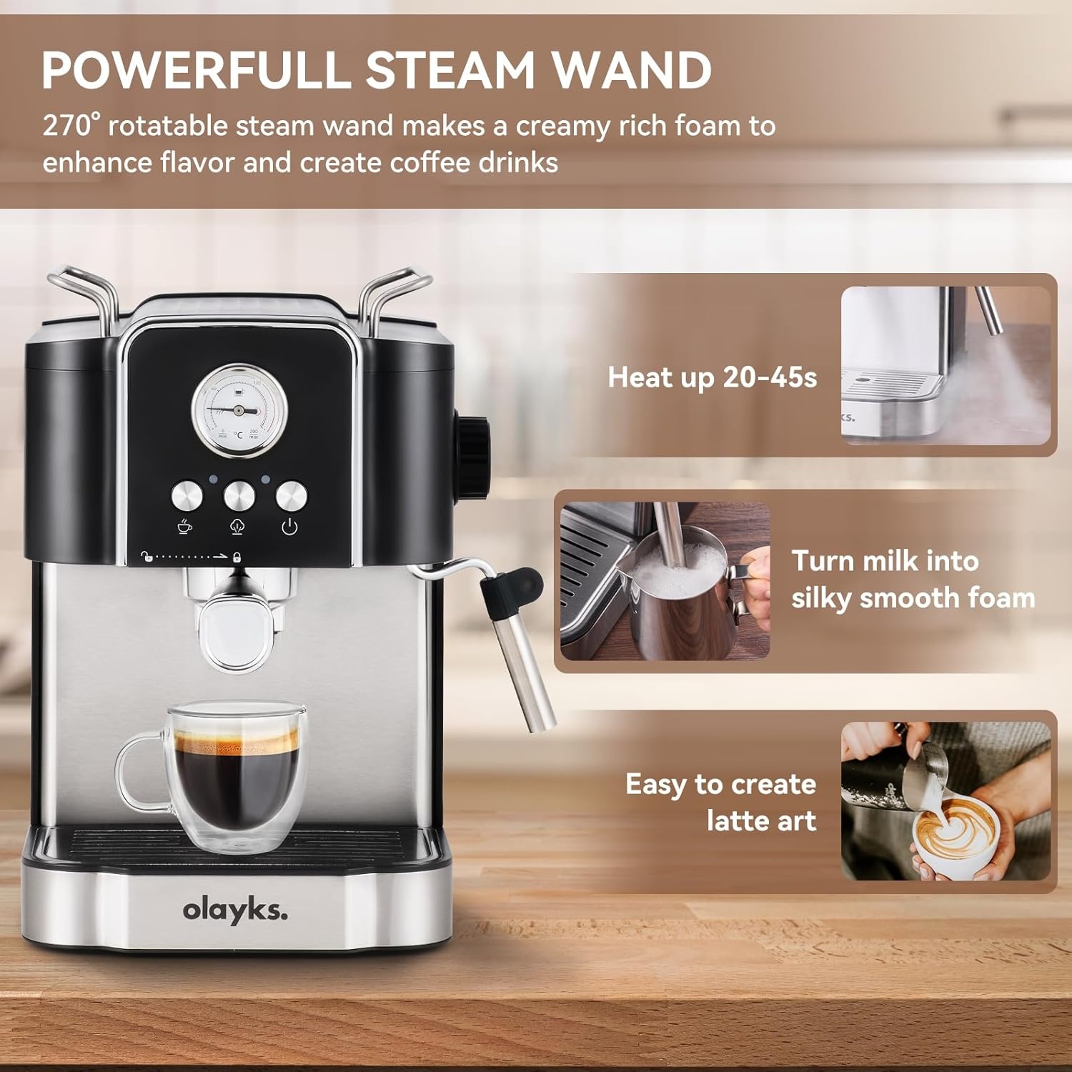 image:imageEspresso Machine 20 Bar Professtional Espresso Coffee Maker with Milk Frother Steam Wand for Latte Cappuccino Espresso Maker with 18L Removable Water Tank Gift for Dad or Mom20Bar