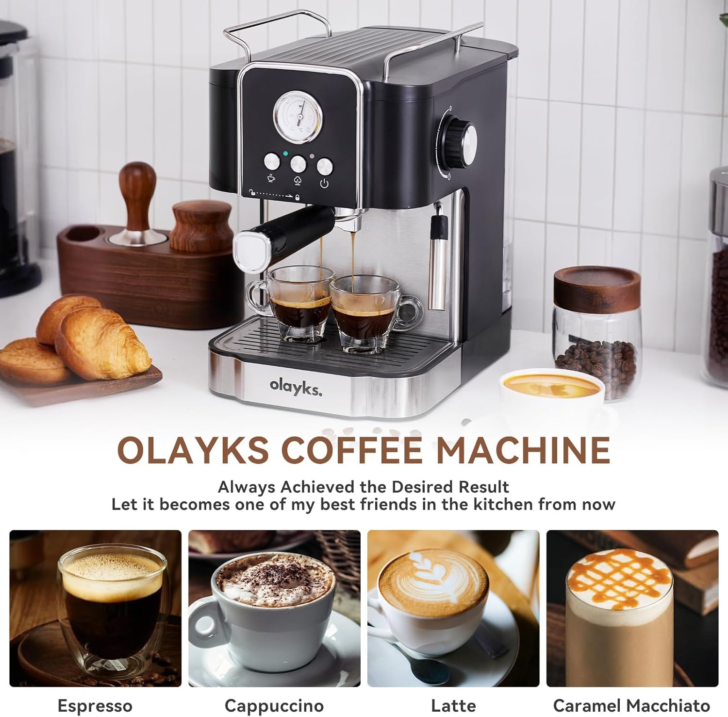 image:imageEspresso Machine 20 Bar Professtional Espresso Coffee Maker with Milk Frother Steam Wand for Latte Cappuccino Espresso Maker with 18L Removable Water Tank Gift for Dad or Mom20Bar