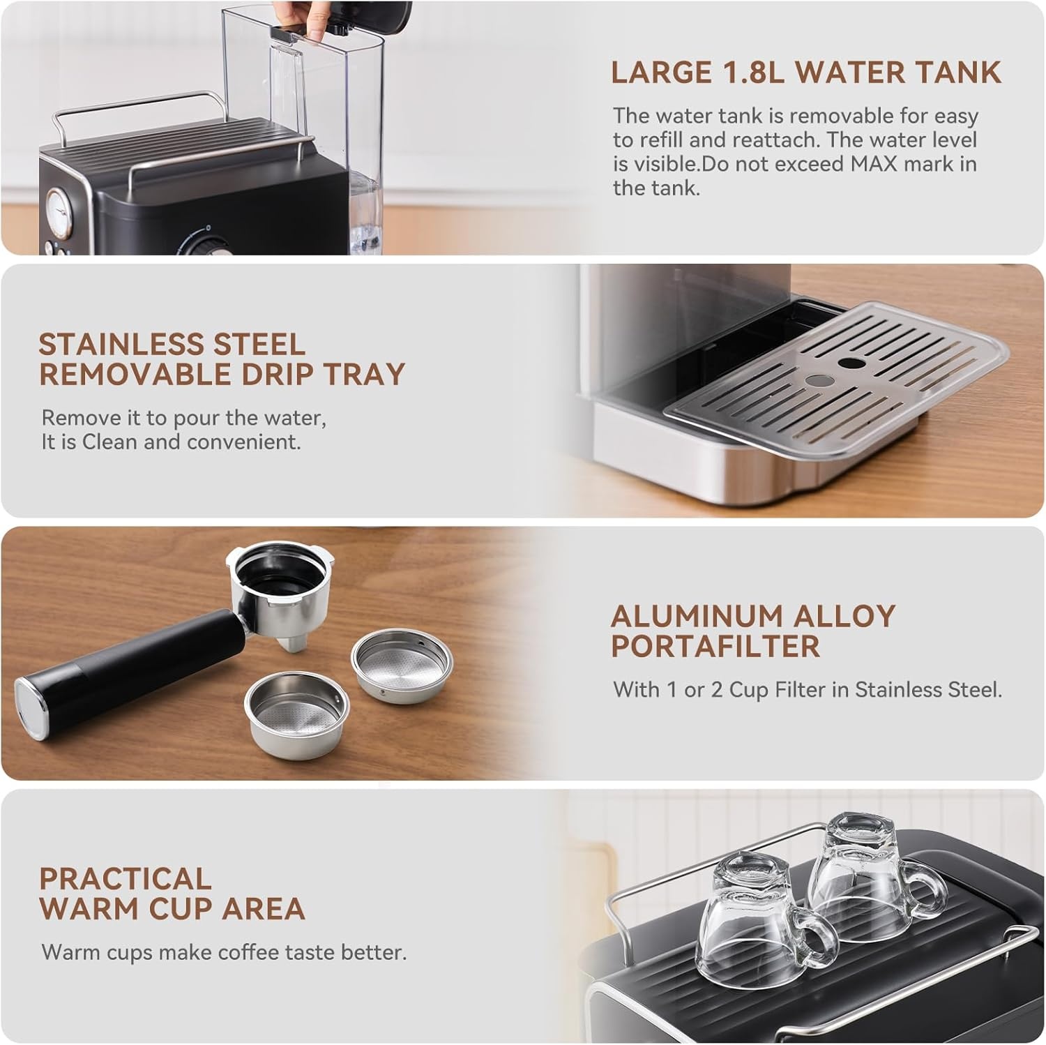 image:imageEspresso Machine 20 Bar Professtional Espresso Coffee Maker with Milk Frother Steam Wand for Latte Cappuccino Espresso Maker with 18L Removable Water Tank Gift for Dad or Mom20Bar