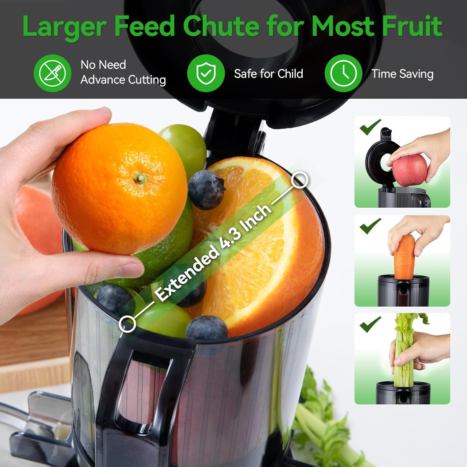 image:imageJuicer Machines Cold Press Juicer with 43 Large Feed Chute Fit Whole Fruit and Vegetable Masticating Machine with Juice Recipe Self Feeding Effortless for Batch JuicingEasy to CleanBlack