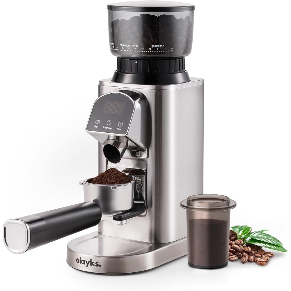 image:imageConical Burr Coffee Grinder Electric with Electronic Timer AntiStatic Coffee Grinders for Home Use Adjustable Conical Burr Mill with 48 Precise Settings for EsperssoDripFrench Press