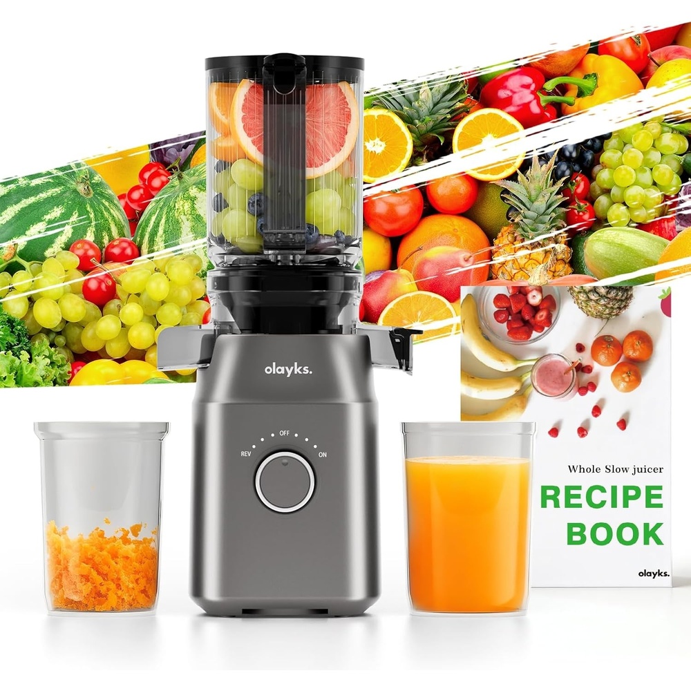 image:imageJuicer Machines Cold Press Juicer for Fruit and Vegetable Masticating Machine with Juice Recipe Self Feeding Effortless for Batch JuicingEasy to CleanHigh Juice YieldGrey