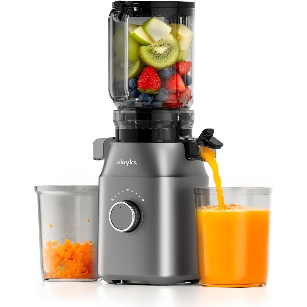 image:imageolayks Juicer Machines High Juice Yield Cold Press Juicer for Fruit and Vegetable Masticating Machine with Juice Recipe Self Feeding Effortless for Batch JuicingEasy to CleanGrey
