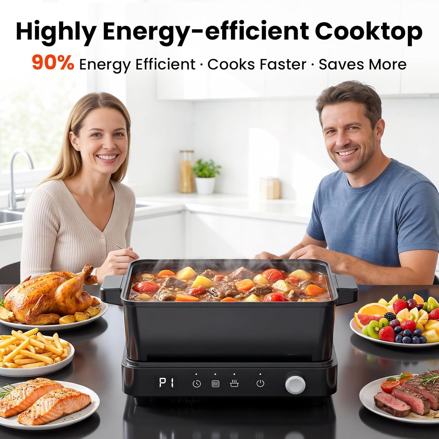 image:imageolayks Induction Cooktop Portable Induction Cooktop with Removable Cast Iron Pot and Pan 1500W Hot Plate Single Burner with 8 Power Levels Adjustable Temp Control 99 Min Timer