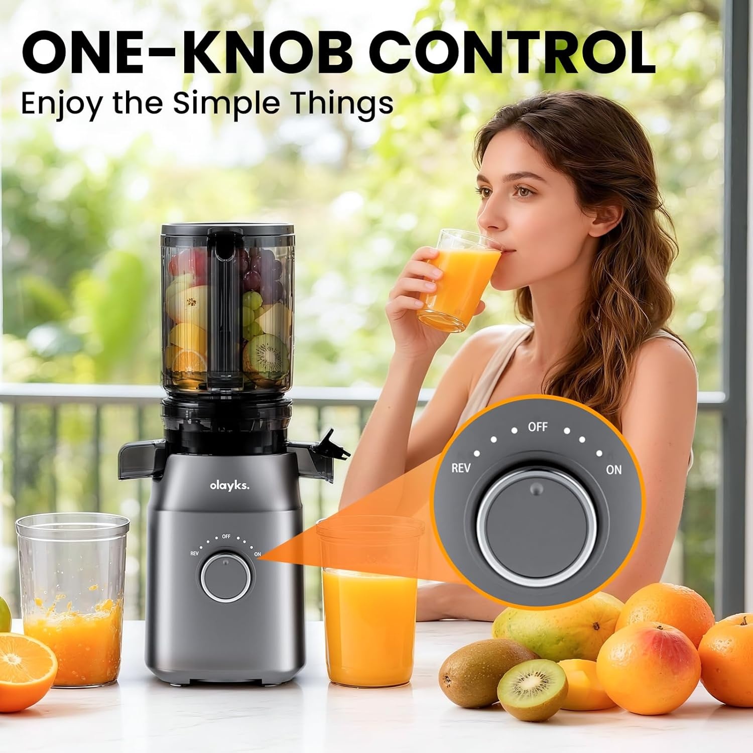 image:imageolayks Juicer Machines High Juice Yield Cold Press Juicer for Fruit and Vegetable Masticating Machine with Juice Recipe Self Feeding Effortless for Batch JuicingEasy to CleanGrey
