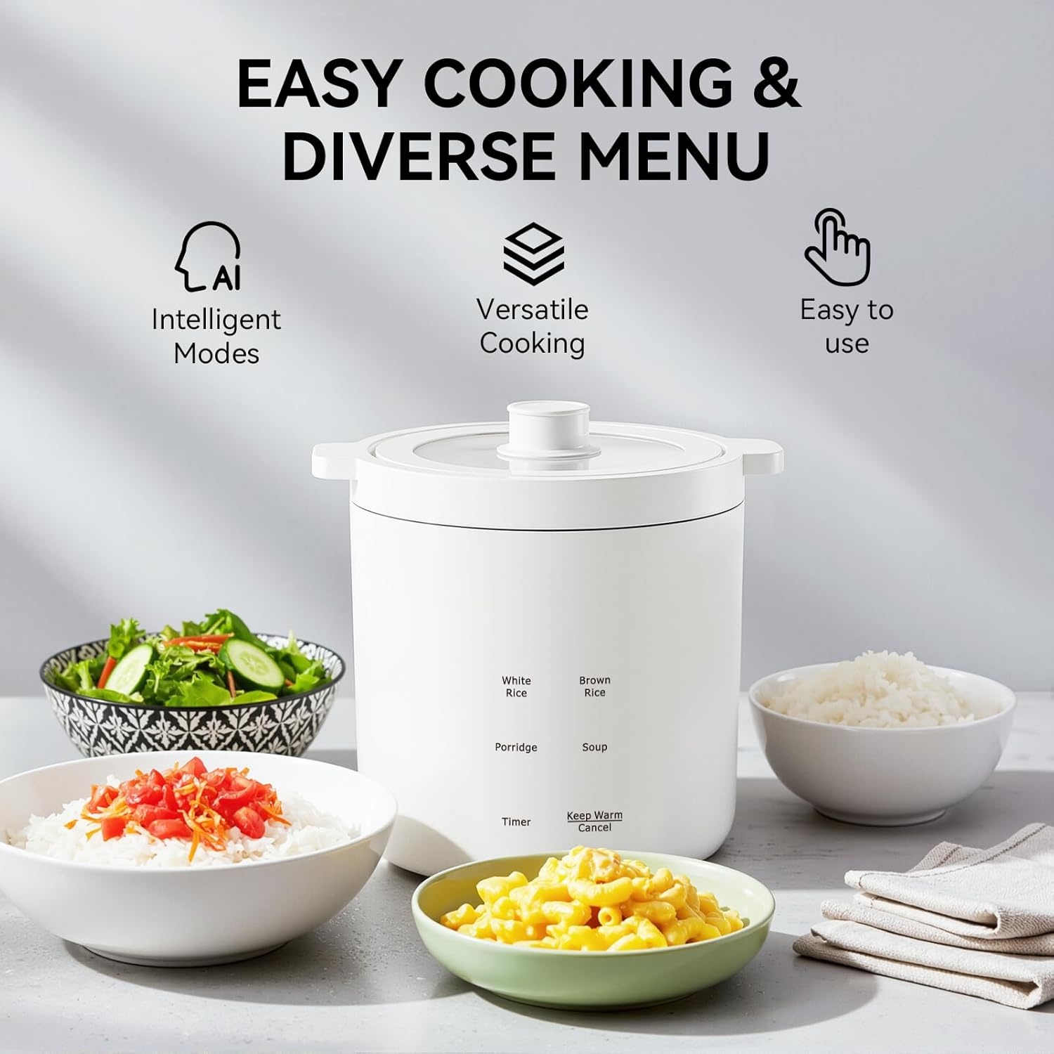 image:imageolayks Rice Cooker 2 Cup Uncooked Mini Rice Cooker Small Electric Cooker with 4 Cooking Functions 24 Hour Preset Heat Preservation NonStick Ceramic Coating for 12 People