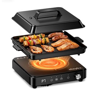 image:imageolayks Induction Cooktop Portable Induction Cooktop with Removable Cast Iron Pot and Pan 1500W Hot Plate Single Burner with 8 Power Levels Adjustable Temp Control 99 Min Timer